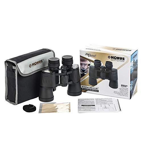 KONUS KONUSVUE 10x50 Binocolo Classico con Zoom 10x50 Gommato Nero, Messa a Fuoco Centrale