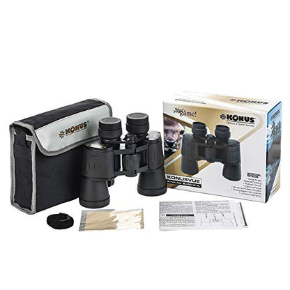 KONUS KONUSVUE 10x50 Binocolo Classico con Zoom 10x50 Gommato Nero, Messa a Fuoco Centrale