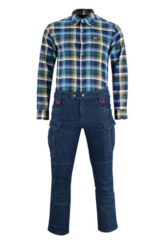 KONUSTEX EDITO Camicia da Uomo a Quadri in Cotone e Poliestere, Doppia Tasca con Zip, 140-150gsm