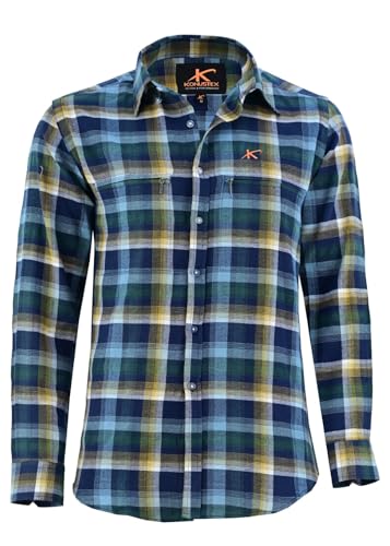 KONUSTEX EDITO Camicia da Uomo a Quadri in Cotone e Poliestere, Doppia Tasca con Zip, 140-150gsm