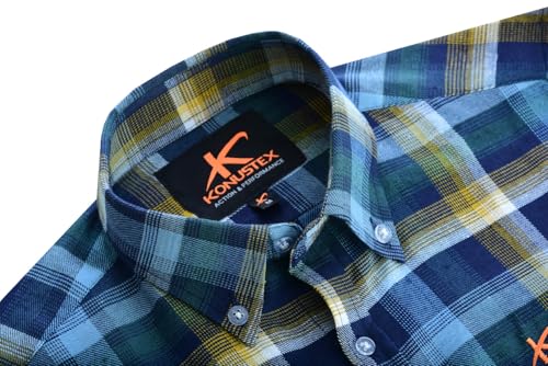 KONUSTEX EDITO Camicia da Uomo a Quadri in Cotone e Poliestere, Doppia Tasca con Zip, 140-150gsm