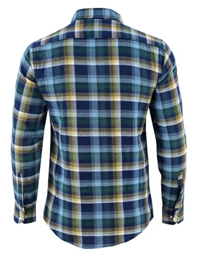 KONUSTEX EDITO Camicia da Uomo a Quadri in Cotone e Poliestere, Doppia Tasca con Zip, 140-150gsm
