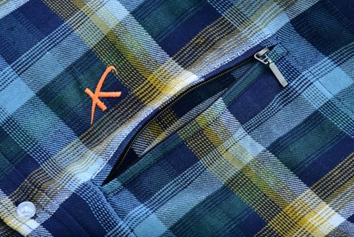KONUSTEX EDITO Camicia da Uomo a Quadri in Cotone e Poliestere, Doppia Tasca con Zip, 140-150gsm