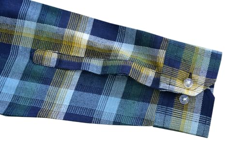 KONUSTEX EDITO Camicia da Uomo a Quadri in Cotone e Poliestere, Doppia Tasca con Zip, 140-150gsm