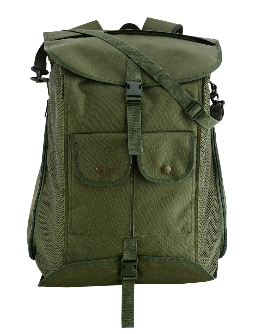 KONUSTEX CERTO Borsa Zaino per funghi 43 Litri con Tasche Frontali e Porta Borracce Coibentate con separatore Verde Militare