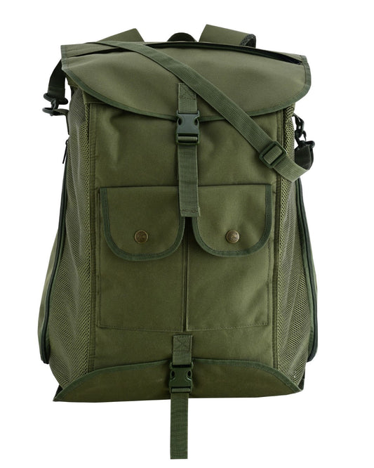 KONUSTEX CERTO Borsa Zaino per funghi 43 Litri con Tasche Frontali e Porta Borracce Coibentate con separatore Verde Militare