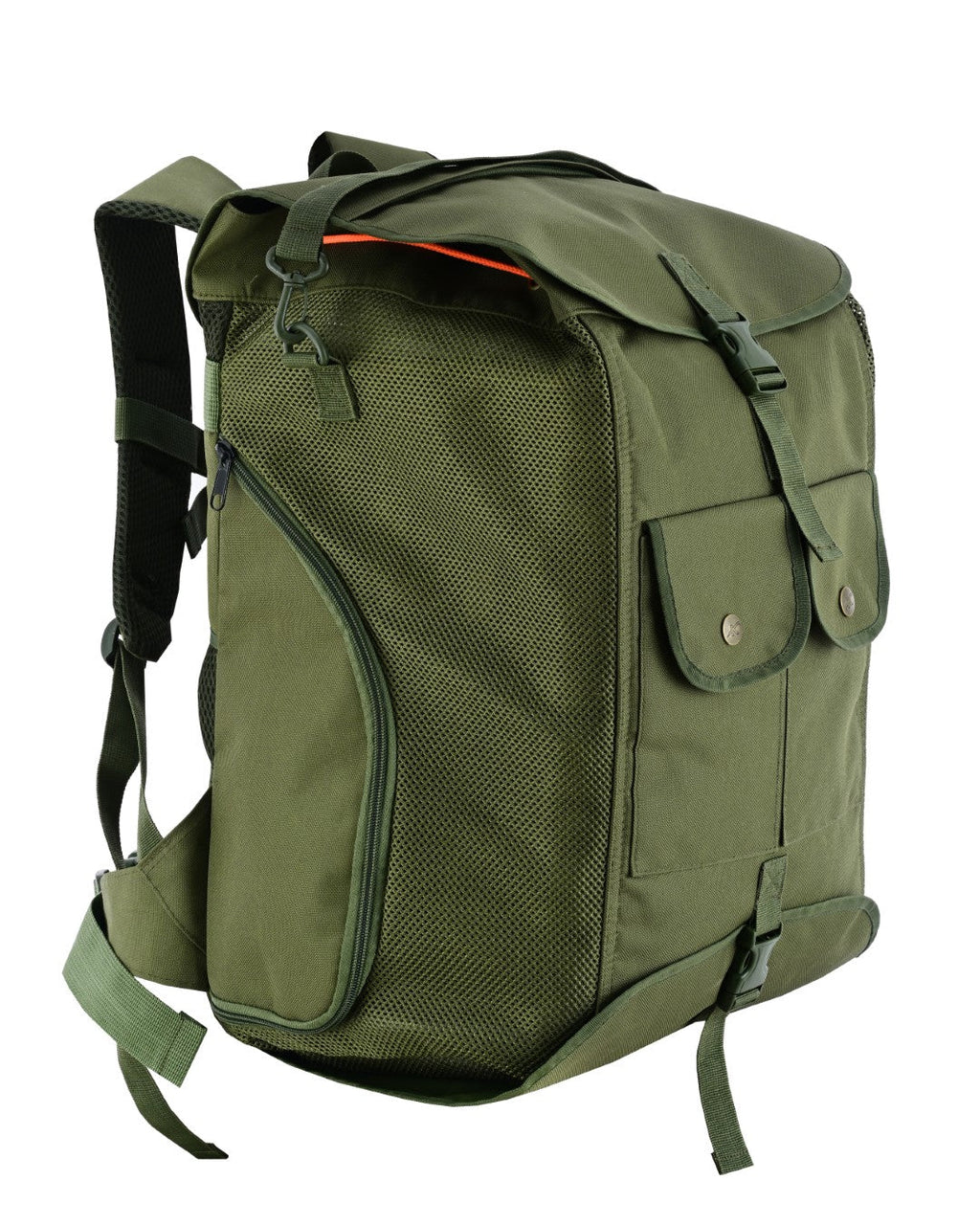 KONUSTEX CERTO Borsa Zaino per funghi 43 Litri con Tasche Frontali e Porta Borracce Coibentate con separatore Verde Militare