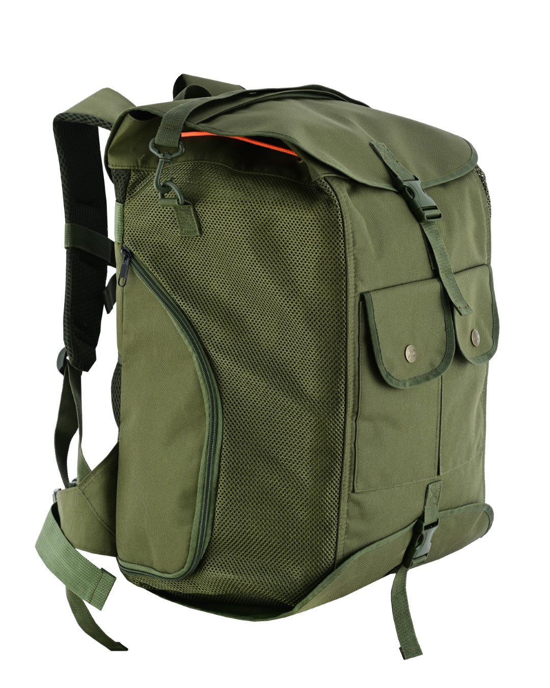 KONUSTEX CERTO Borsa Zaino per funghi 43 Litri con Tasche Frontali e Porta Borracce Coibentate con separatore Verde Militare