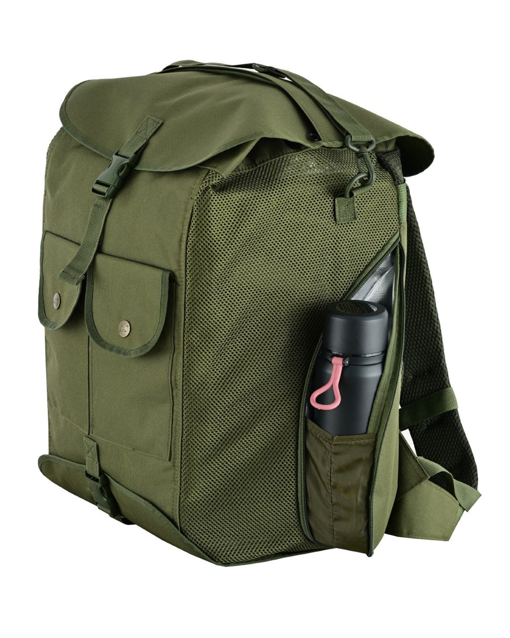 KONUSTEX CERTO Borsa Zaino per funghi 43 Litri con Tasche Frontali e Porta Borracce Coibentate con separatore Verde Militare