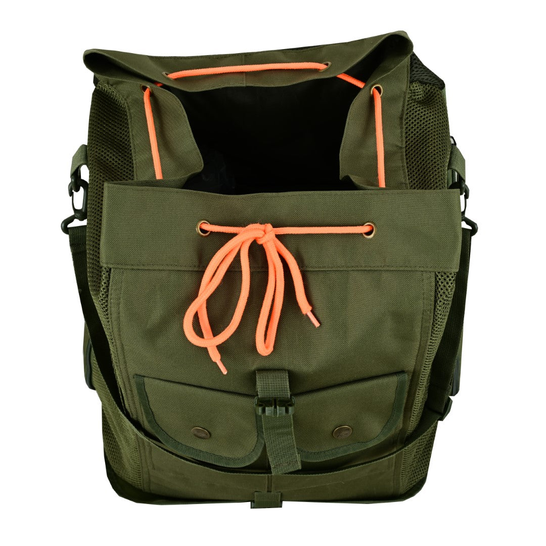 KONUSTEX CERTO Borsa Zaino per funghi 43 Litri con Tasche Frontali e Porta Borracce Coibentate con separatore Verde Militare
